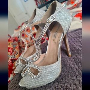 Glittering silver heels